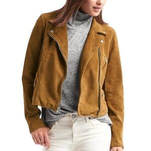 GAP 100% Suede Moto Jacket – Camel Brown – XS